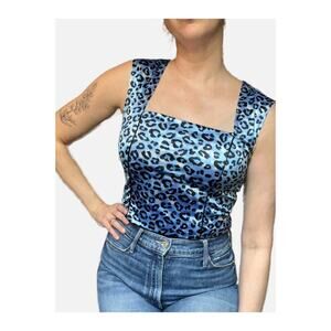 Delia’s Y2K 90s Leopard Print Corset Stretch Tank Top Blue Small